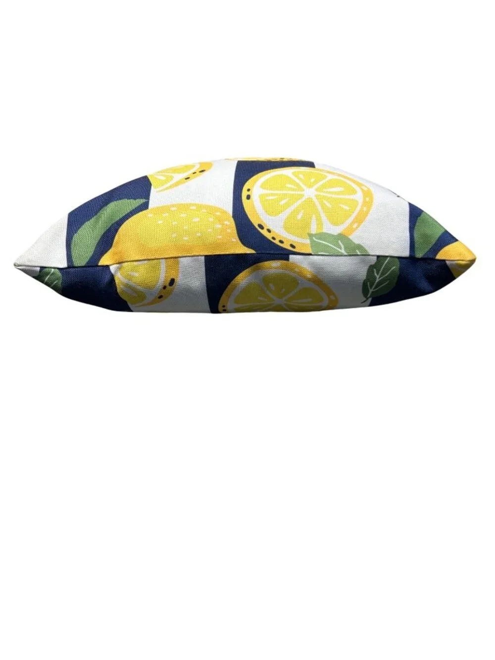 Lemon Print Throw Pillow - Yellow & Green On Navy Stripes - Indoor/Outdoor Decor